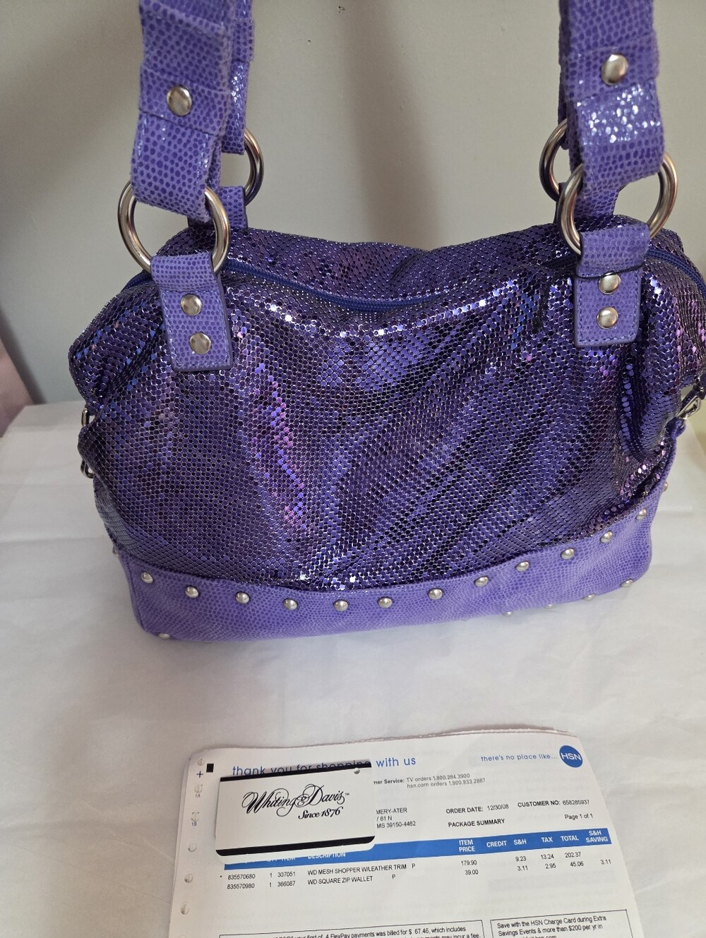 Vintage Whiting & Davis Purple Mesh Shopper With Leather Trim
